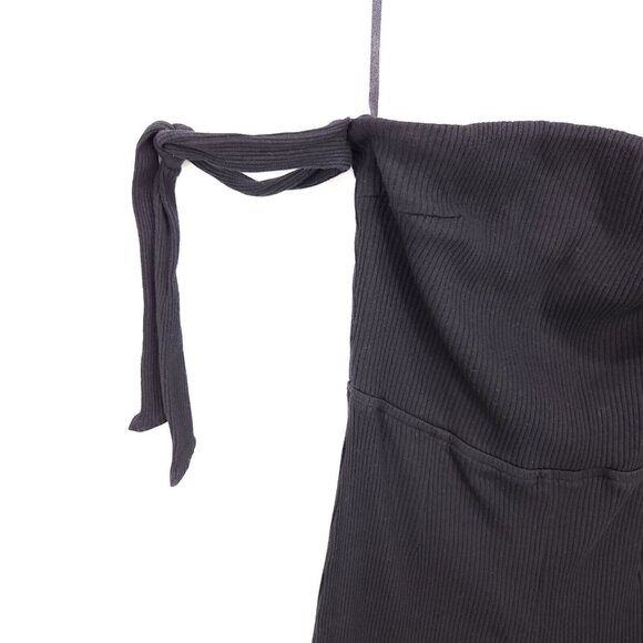 NBD Revolve Eden Jumpsuit Shoulder Tie Straps Ribbed Black Small Crop Straight - Picture 5 of 13